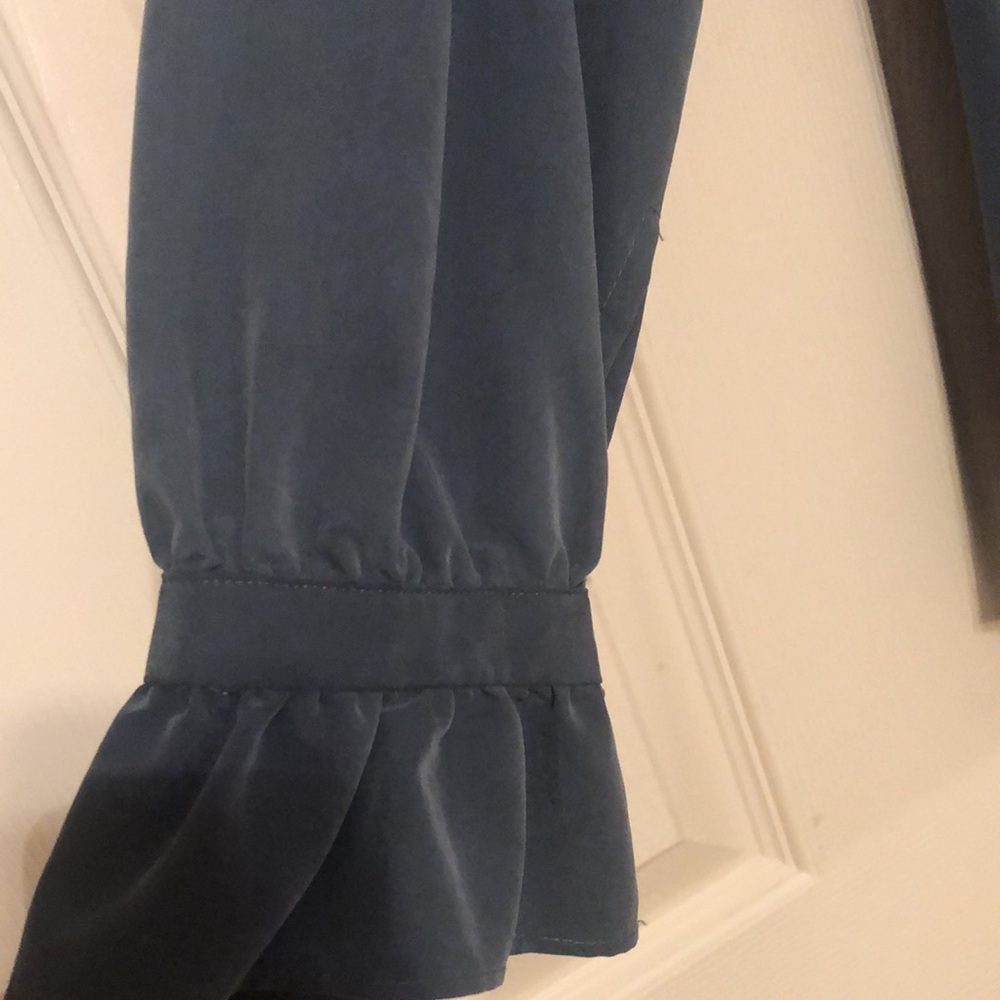 Mock Neck Ruffle Sleeve Button Down Top - Picture 2 of 4